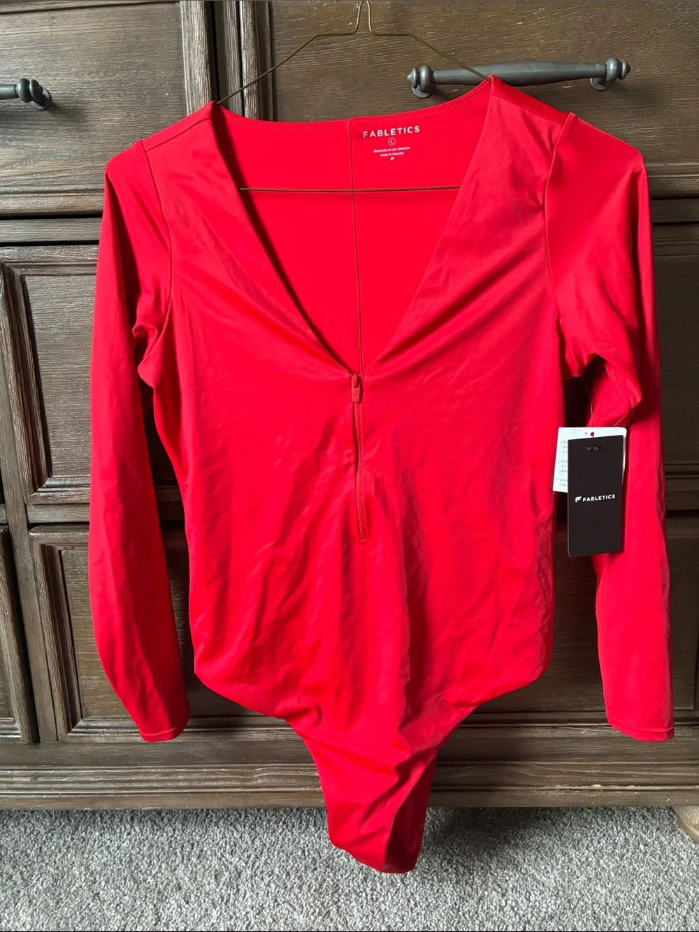 Fabletics Red Long-Sleeve Zip-Front swimsuit